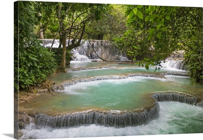 Laos, Turquoise blue pools and waterfalls at Kuang Si