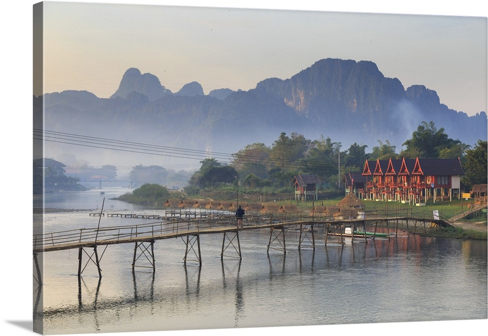 Laos, Vang Vieng. Nam Song River and Karst Landscape.