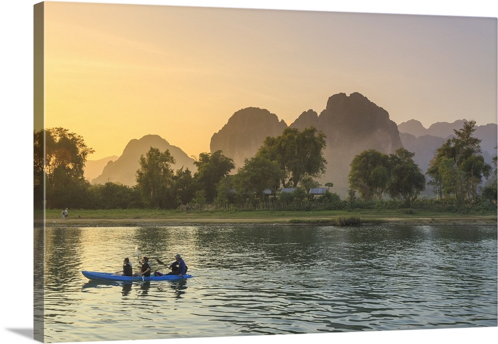 Laos, Vang Vieng. Nam Song River and Karst Landscape.