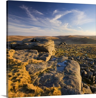 Late evening sunlight at Higher Tor on Belstone Common, Dartmoor National Park, England