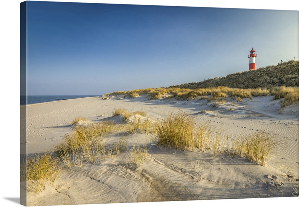 List-Ost lighthouse and beach on the Ellenbogen Peninsula, Sylt, Schleswig-Holstein, Germany.