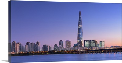 Lotte World Tower And Han River At Dusk, Seoul, South Korea