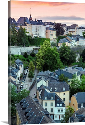 Luxembourg, Luxembourg City, View Over The Grund - The Lower Town Towards The Corniche