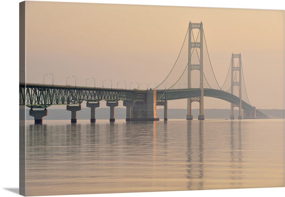 Mackinac Bridge Across The Straits Of Mackinac At Dawn, Mackinaw City, Michigan