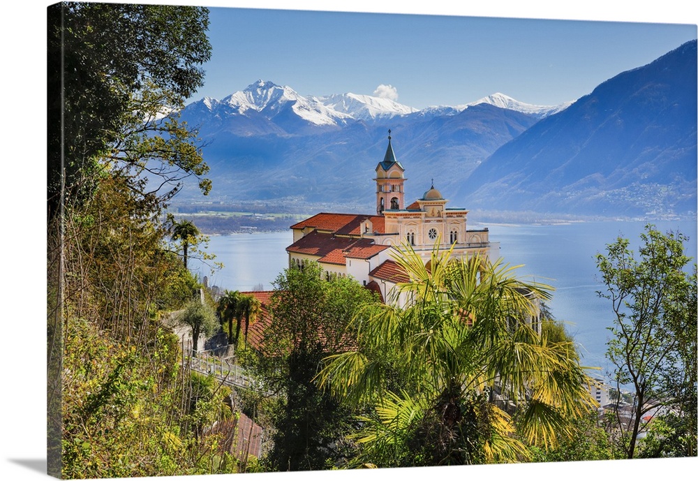 Madonna del Sasso monastery near Locarno & Camoghe mountain, Canton of Ticino, Switzerland