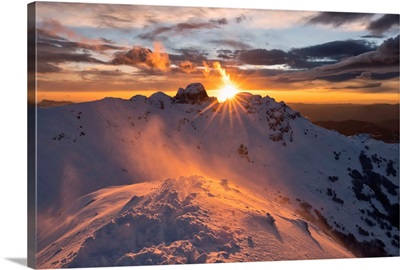 Magic Winter Sunset Over Gendearme Mountain, Cerreto Laghi, Northen Italy