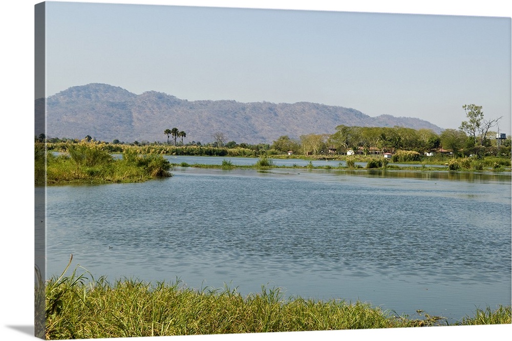 Malawi, Liwonde. View downstream along the Shire River from the barrage near Liwonde.