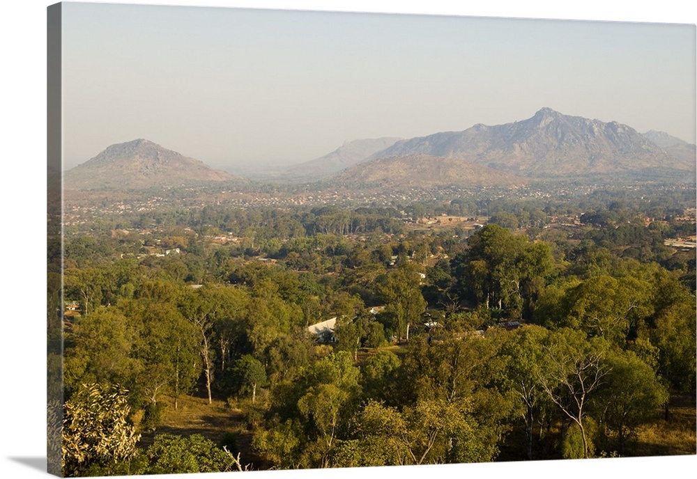 Malawi, Zomba. View over the town of Zomba from the lower slopes of Zomba Plateau.