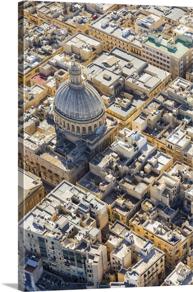 Malta, South Eastern Region, Valletta. Aerial view of the dome of the Carmelite Church.
