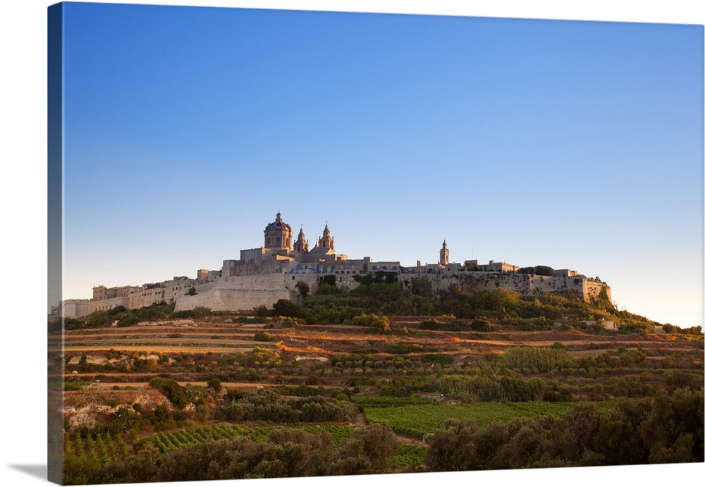 Europe, Maltese Islands, Malta. The old capital of Mdina with the Cathedral dominating the skyline.