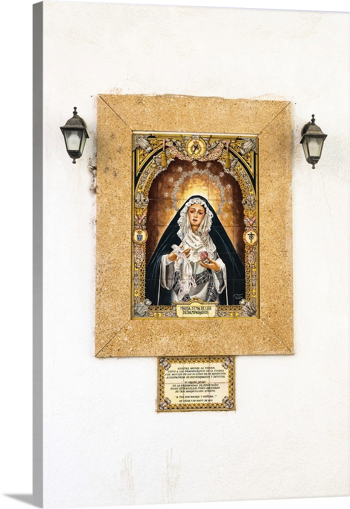 Image of Maria Santisima de los Desamparados (Virgin of the Helpless) on a building facade in Cadiz, Andalusia, Spain