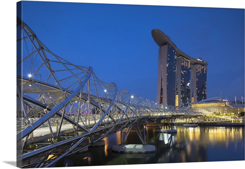 Marina Bay Sands Hotel and Helix Bridge, Marina Bay, Singapore.