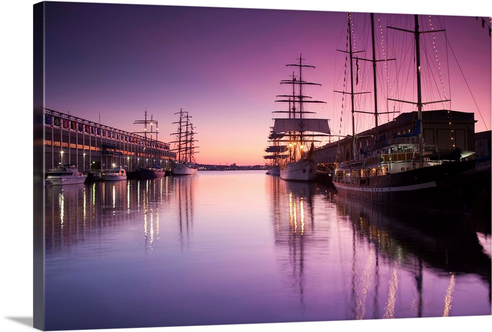 USA,Massachusetts, Boston, Sail Boston Tall Ships Festival,.tall ships by World Trade Center, dawn