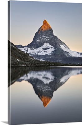 Matterhorn Reflected In Riffelsee Lake At Dawn, Switzerland