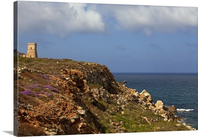 Mediterranean Malta, Historical tower on top of a hill onlooking the coast