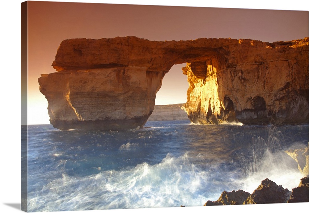 Mediterranean Europe, Maltese Islands, Gozo. The Azure window in Dwejra in stormy weather.