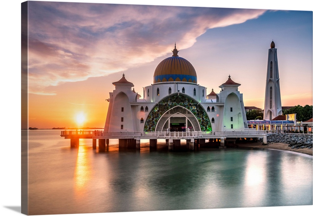 Melaka straits mosque, Malacca city, Malaysia.