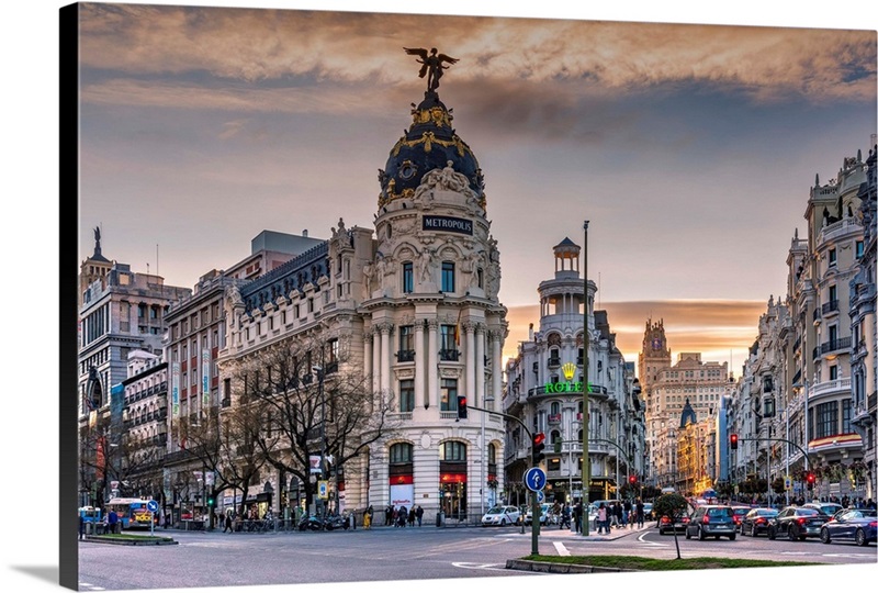 City Skyline, Madrid, Community Of Madrid, Spain Solid-Faced Canvas Print