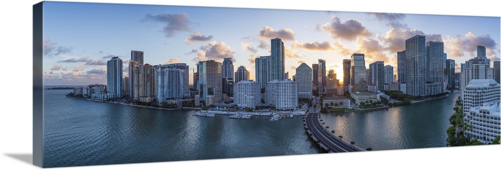 View from Brickell Key, a small island covered in apartment towers, towards the Miami skyline, Miami, Florida, USA.