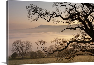 Misty Dawn Looking Towards Mynydd Llangorse In The Brecon Beacons National Park, Wales