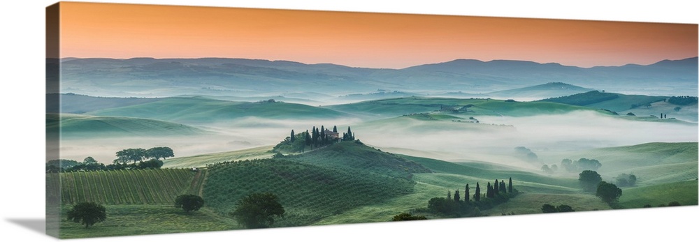 Misty Landscape Behind Belvedere, Val D'orcia, Tuscany, Italy
