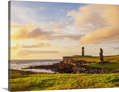 Moais at sunset, Rapa Nui National Park, Easter Island, Chile
