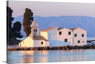 Monastery Vlacherna In The Sunset, Corfu, Ionian Islands, Greek Islands, Greece, Europe