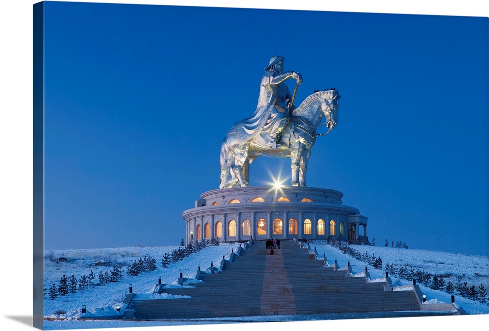 Mongolia, Tov Province, Tsonjin Boldog. A 40m tall statue of Genghis Khan on horseback stands on top of The Genghis Khan S...