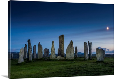 Moon Over Callanish Standing Stones, Isle Of Lewis, Outer Hebrides, Scotland