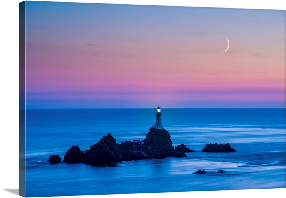 Moon Over Corbiere Lighthouse, Jersey, Channel Islands