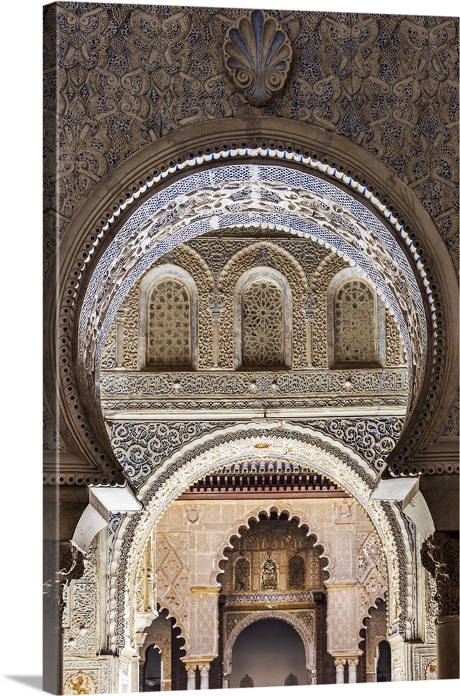 Moorish architecture inside the Alcazar, Seville, Andalusia, Spain.