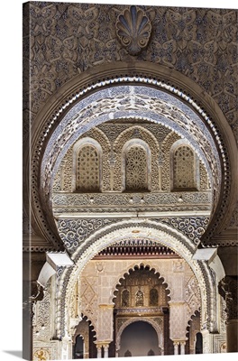 Moorish architecture inside the Alcazar, Seville, Andalusia, Spain