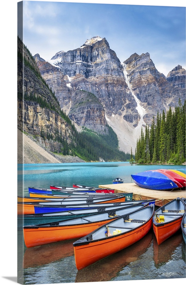 Moraine Lake during summer in Banff National Park, Canadian Rockies, Alberta, Canada.  Banff National Park, Alberta, Canada