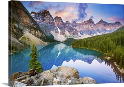 Moraine Lake Sunrise, During Summer In Banff National Park, Alberta, Canada