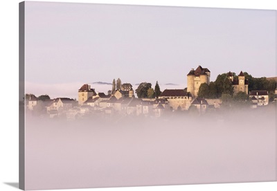 Most beautiful village in France on a morning mist, Correze, Nouvelle-Aquitaine