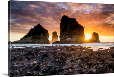Motukiekie Beach At Sunset, New Zealand