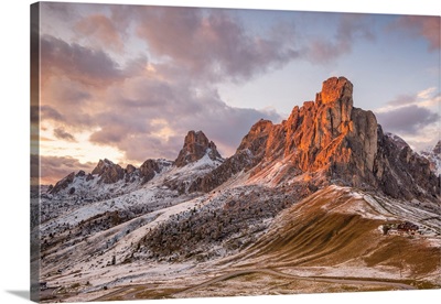 Mount Ra Gusela At Sunset, Giau Pass, Colle Santa Lucia, Belluno District, Veneto, Italy