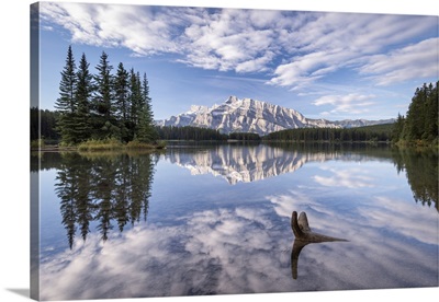 Mount Rundle Reflected In Two Jack Lake, Banff National Park, Alberta, Canada