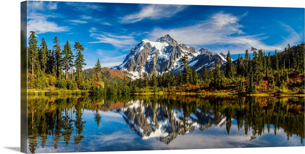 Mount Shuksan Reflecting In Picture Lake, Mt. Baker-Snoqualmie National Forest, Washington, USA