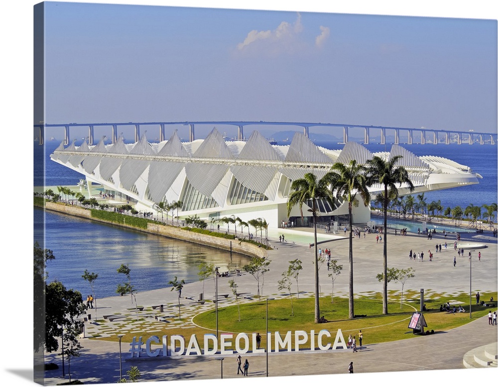 Brazil, City of Rio de Janeiro, Praca Maua, Museum of Tomorrow(Museu do Amanha) by Santiago Calatrava viewed from the roof...