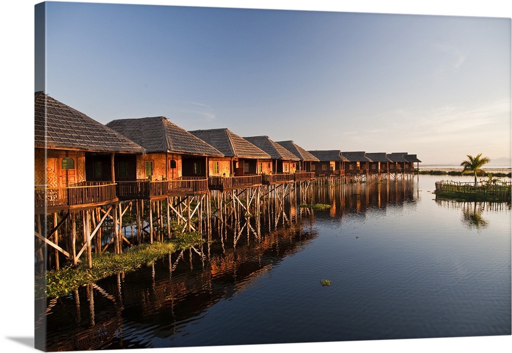 Myanmar, Inle Lake. Golden Island Cottages, a resort for tourists owned by the Pa-O people, a collection of comfortable wo...