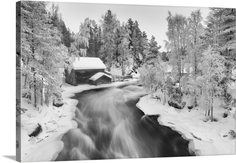 Myllykoski in winter, Kitka River, Kuusamo, Finland. Western Europe, Finland.