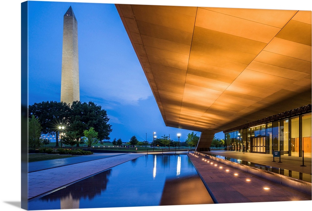 USA, District of Columbia, Washington, National Mall,  National African-American Museum exterior and Washington Monument
