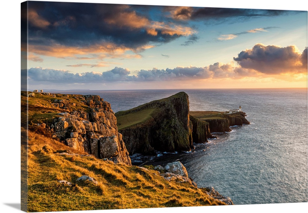 Neist Point Lighthouse At Sunset, Isle Of Skye, Highland Region, Scotland