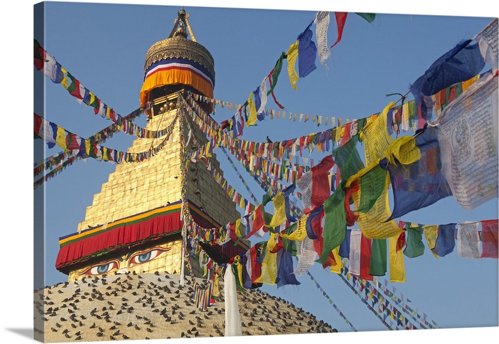 Nepal. Kathmandu, Boudinath Stupa one of the holiest Buddhist sites in Kathmandu and one largest stupa's in the world.