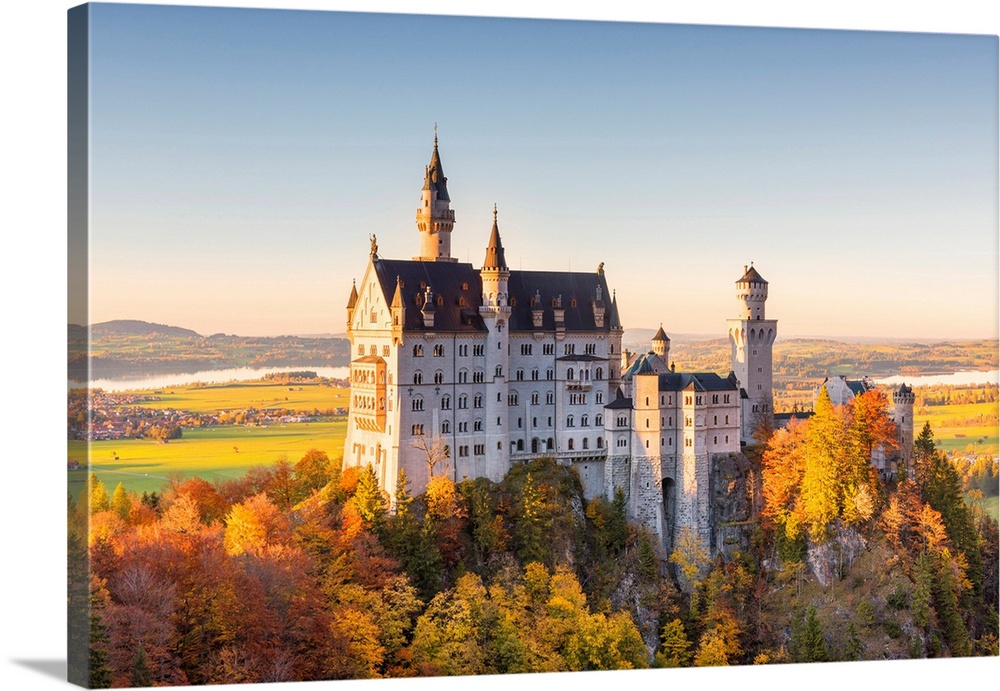 Neuschwanstein Castle In Autumn At Sunset-Europe, Germany, Bavaria, Southwest Bavaria, Fussen, Schwangau