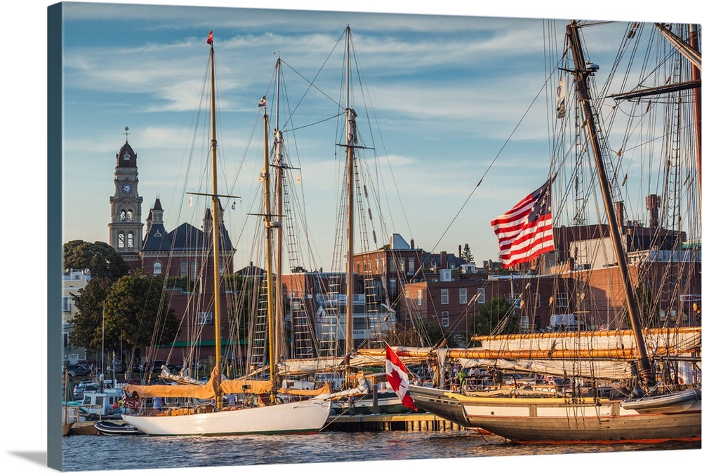 USA, New England, Massachusetts, Cape Ann, Gloucester, Gloucester Schooner Festival, schooners, dusk.