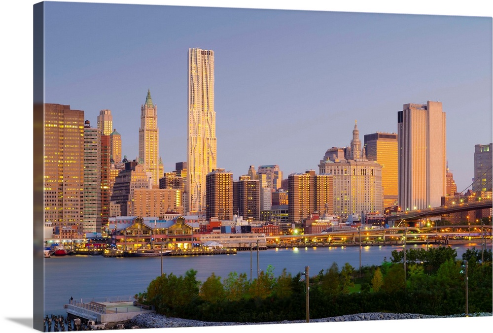 USA, New York, Manhattan, Lower Manhattan, tallest building is Beekman Tower or 8 Spruce Street, with Woolworth Building t...