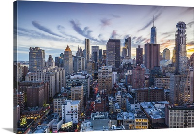 New York, New York City, Lower Manhattan, elevated view, dusk