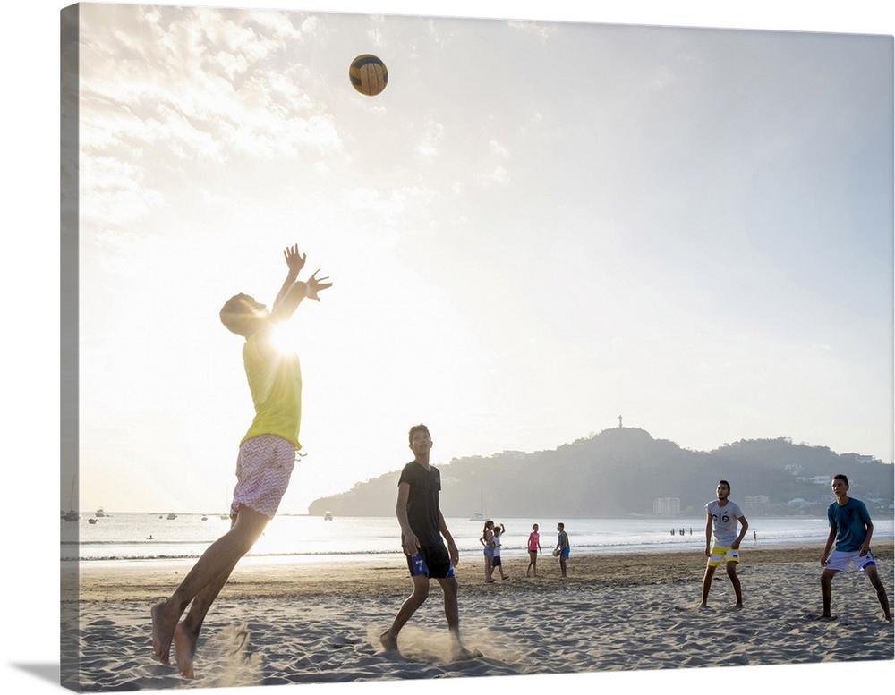 Americas, Central America, Nicaragua, San Juan del Sur, locals playing volleyball on the beach